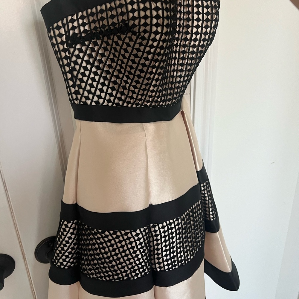 Mac Duggal Strapless Black and Cream Dress